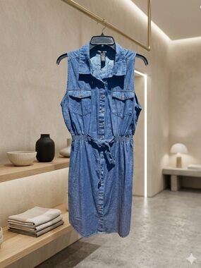 Millenium Denim Shirt Dress XL 🤠 Coastal Cowgirl Boho Utility EUC